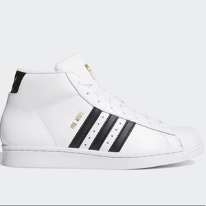 Adidas Pro Model White High Tops Black Stripes